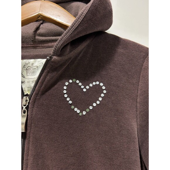 Y2K House Of Freedom Velour Track Suit SET Flare Bling Heart Brown Size M - Picture 9 of 12